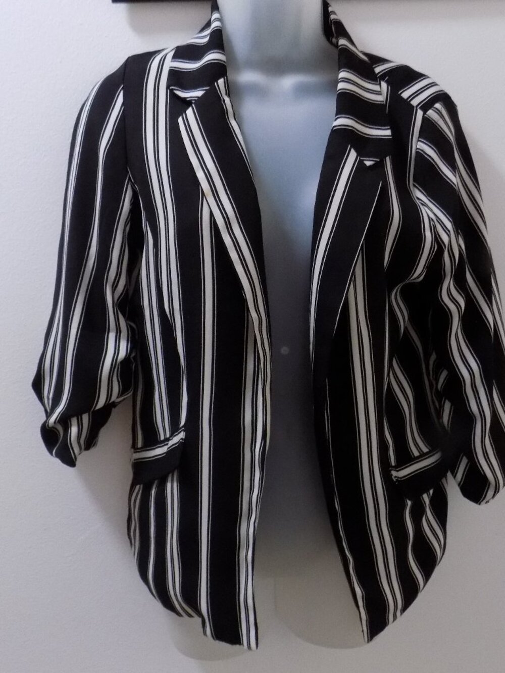 Lightweight Striped Notched Lapel Blazer Open Front Cardigan Jacket